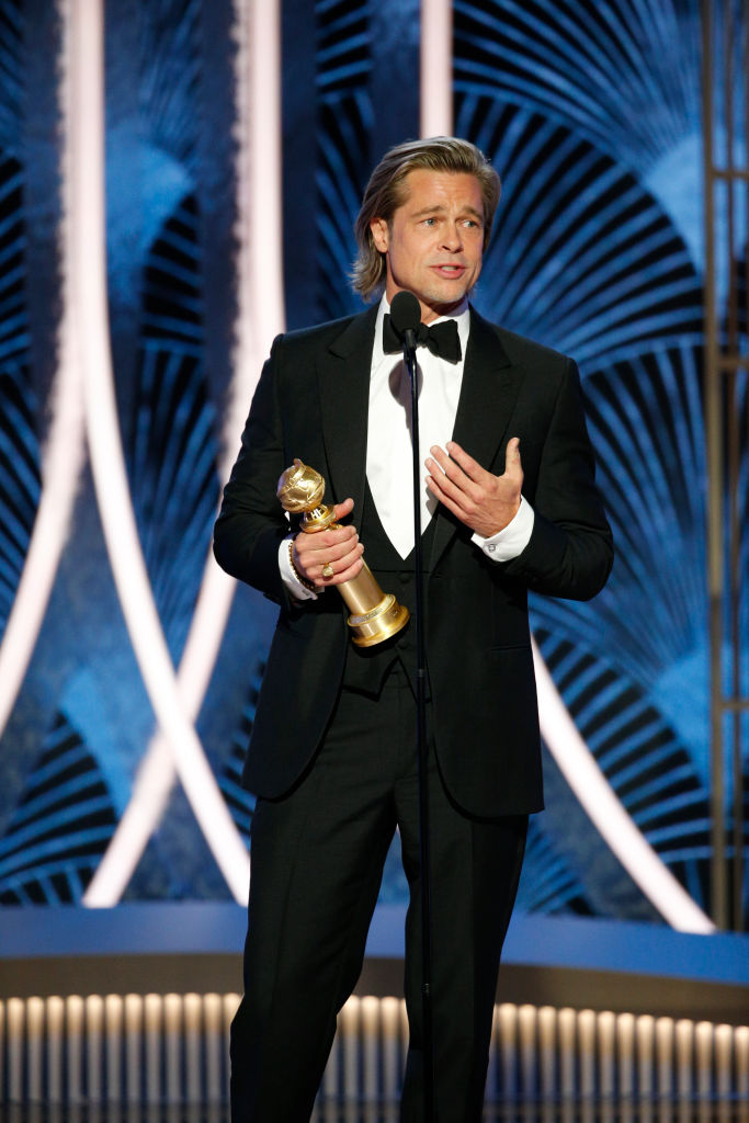 BEVERLY HILLS, CALIFORNIA - JANUARY 05: In this handout photo provided by NBCUniversal Media, LLC,  Brad Pitt accepts the award for BEST PERFORMANCE BY AN ACTOR IN A SUPPORTING ROLE IN ANY MOTION PICTURE for  